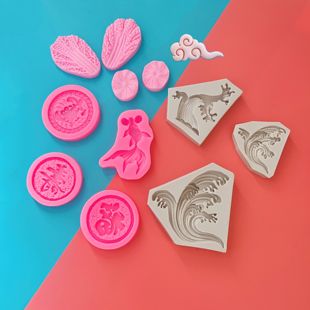 硅胶模具祥云朵浪花白菜荷叶金鱼福寿招财进宝量产烘焙装饰软磨具