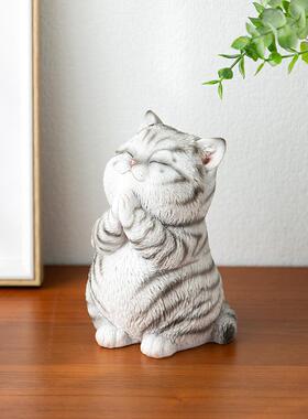创意仿真许愿猫咪摆件桌面客厅家居装饰品摆设告白礼手工礼品礼物