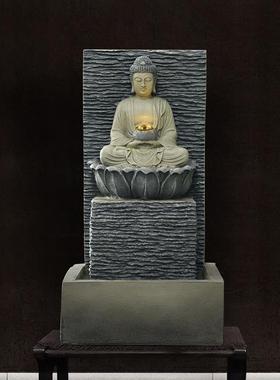 桌面招财摆件流水喷泉客厅水幕墙东南亚家居装饰品佛像玄关摆设