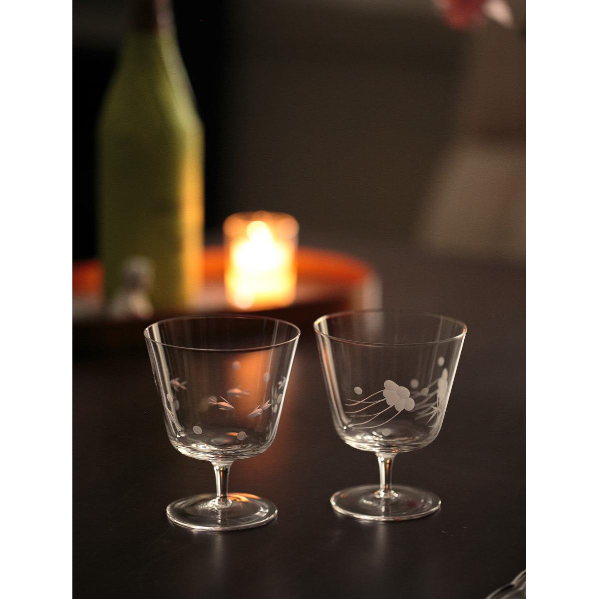 手工磨刻玻璃杯高脚杯 酒杯威士忌杯清酒杯日式烈红葡萄酒杯轻薄