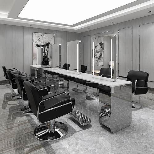 理髲店网红款带柜单双面镜台美发店简约带灯烫染镜发廊剪发圆镜子