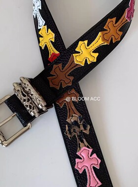 美式CH刺绣彩色十字架藤蔓针扣皮带男女同款个性潮流百搭腰带