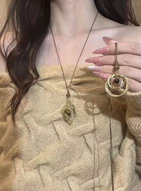 美拉德虎眼石几何长款吊坠项链