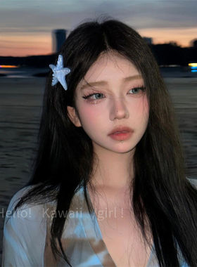 韩国ins博主天蓝色海星发夹甜酷风海边度假鸭嘴几何侧边夹刘海夹