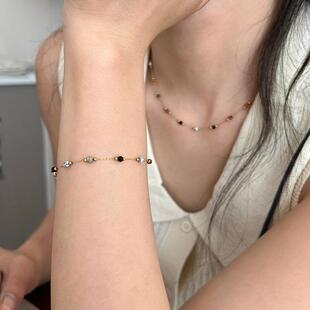 豆豆天然石拼接隔珠简约手链女时髦欧美风休闲风时尚手串手饰大气