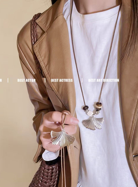 秋冬银杏叶吊坠毛衣链女百搭