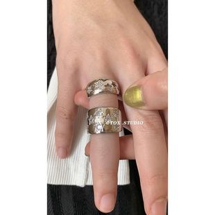 欧美夸张金属开口可调节银色串珠戒指女复古气质高级感流苏食指戒