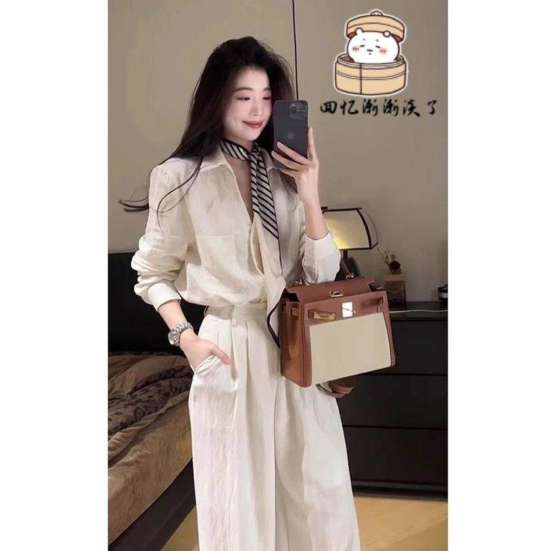 正品夏季女装2026新款气质时尚棉麻老钱风亚麻衬衫阔腿裤两件套装