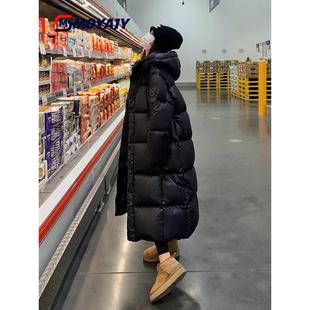MOYAJY品牌黑金鹅绒羽绒服女冬新款连帽宽松过膝加厚保暖长款外套