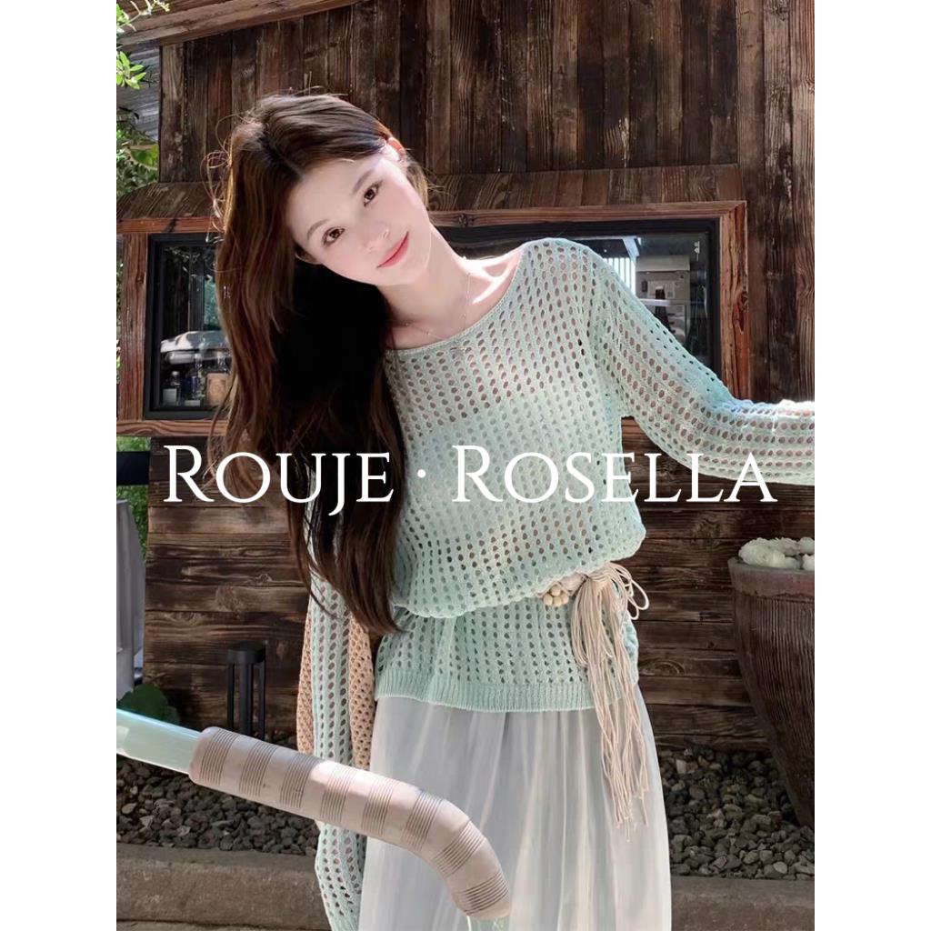 法国Rouje Rosella气质镂空针织衫女夏宽松显瘦薄款防晒上衣