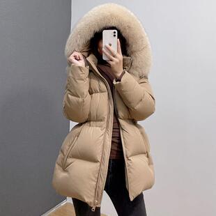 GROVE FOREVER加厚保暖短款羽绒服春冬新款束腰大毛领小个子外套