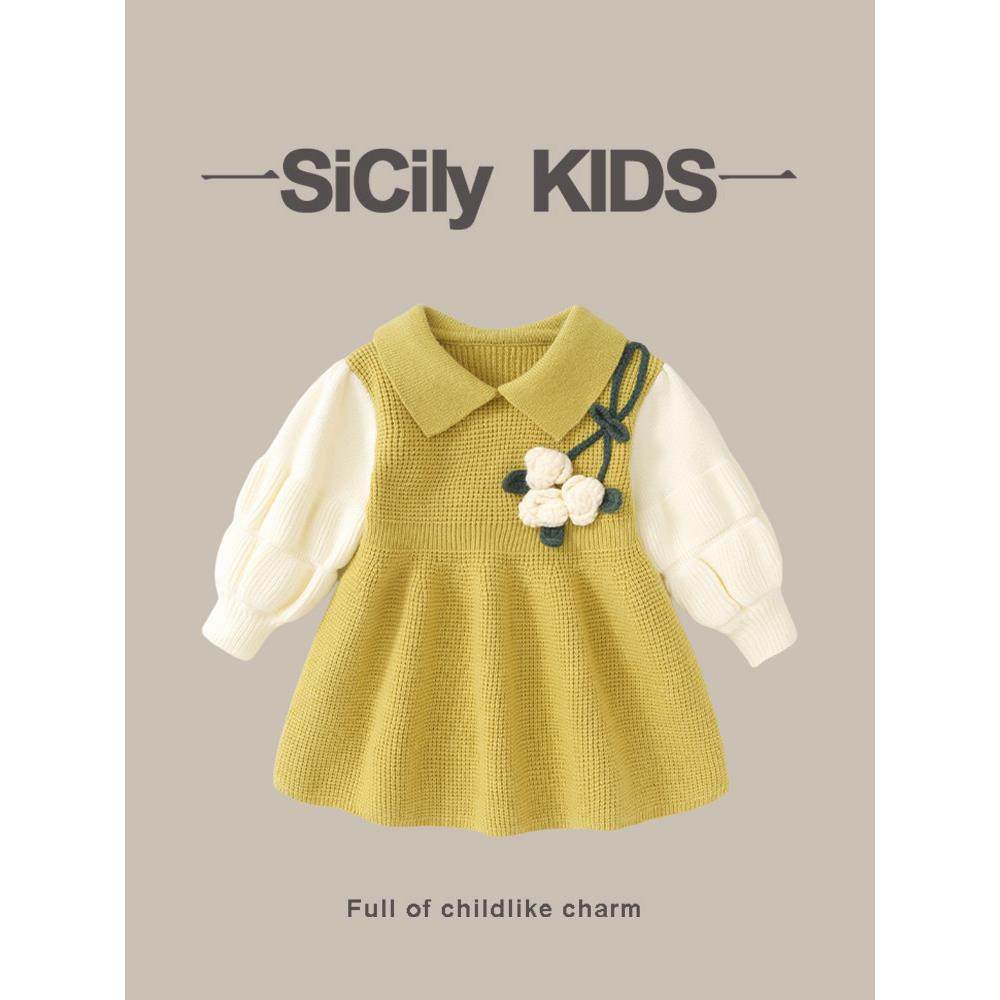SiCily Kids-女宝时尚翻领秋冬新款洋气甜美公主裙周岁礼服连衣裙