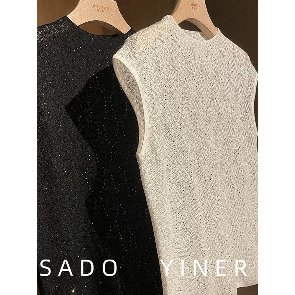 SADO YINER夏季圆领天丝无袖针织衫女士宽松百搭洋气薄款背心上衣