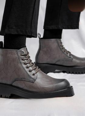 RODMAN马丁靴男机车工装靴冬季中帮潮鞋加绒高帮真皮英伦男士皮靴