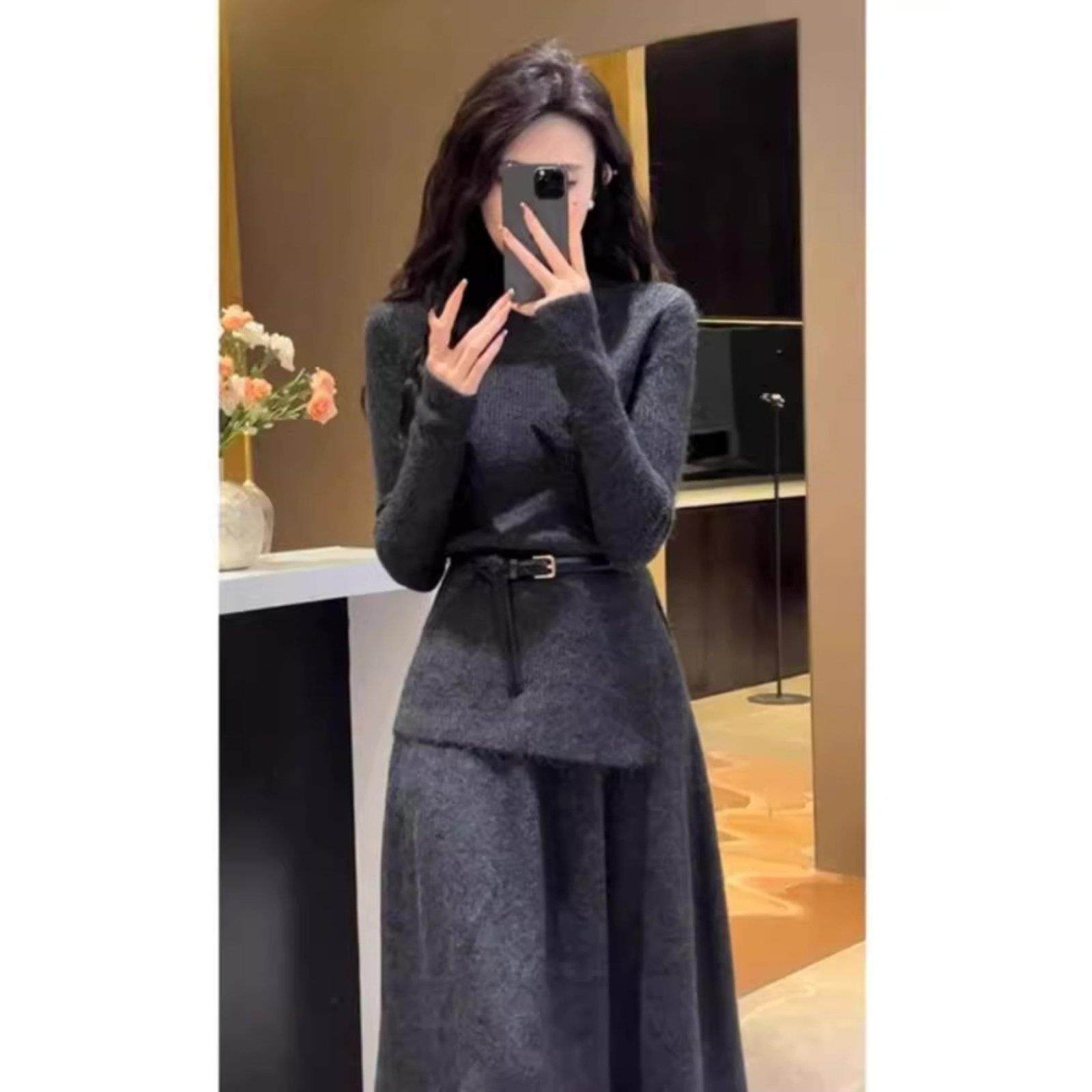 欧洲站秋冬2025新款女装气质名媛裙子高级感套装半身裙针织两件套