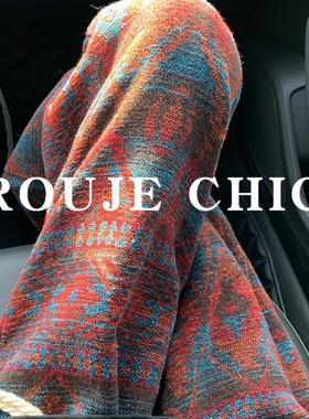 法国rouje chic脏脏风新中式直筒休闲裤女秋冬民族风提花针织卫裤