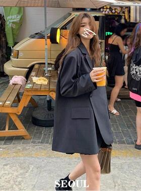 SEOUL喵/小西装外套女2025春秋新款oversize宽松休闲垫肩灰色西服