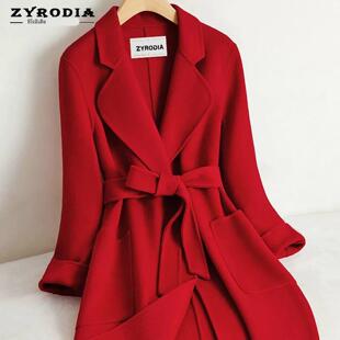 ZYRODIA红色双面羊绒大衣女中长款秋冬季高级感结婚气质羊绒外套