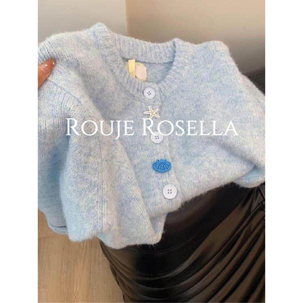 法国Rouje Rosella⭐奶蓝色温柔风软糯高级感针织开衫女百搭毛衣