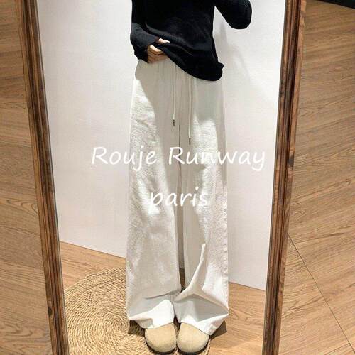 Rouje Runway梨型身材白色运动休闲裤女春秋高腰宽松显瘦阔腿长裤