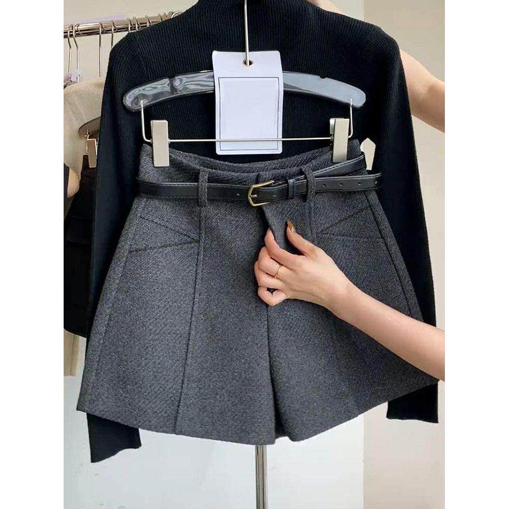 法国Rouje Dsyle毛呢短裤女阔腿高腰靴裤小个子A字显瘦厚款西装裤