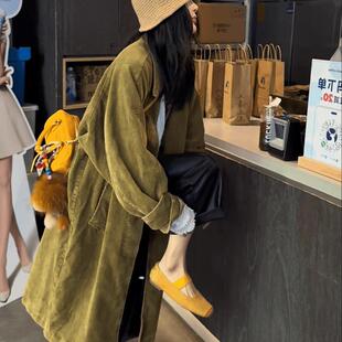 法国Rixo Kelly秋冬新款高级小众设计感炒色覆古灯芯绒风衣外套女