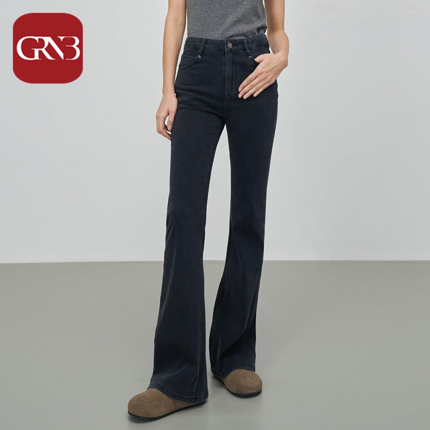 GRNB高腰黑色微喇牛仔裤女2026新款春不加绒修身显瘦拖地喇叭裤子