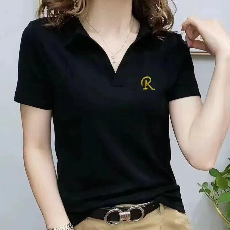 韩国翻领纯色短袖t恤女2026夏季新款洋气百搭修身显瘦polo领上衣