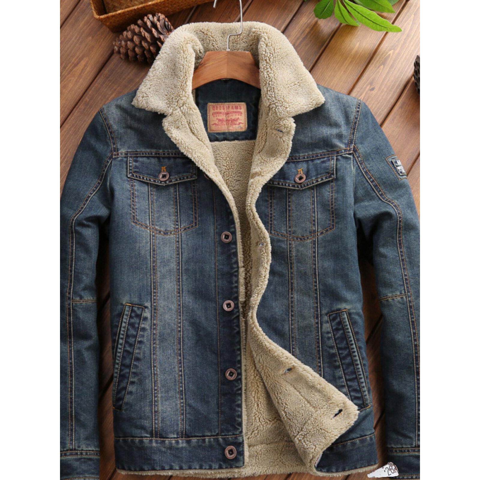 牛仔外套男士工装潮牌秋冬羊羔绒加绒加厚保暖宽松大码飞行员夹克