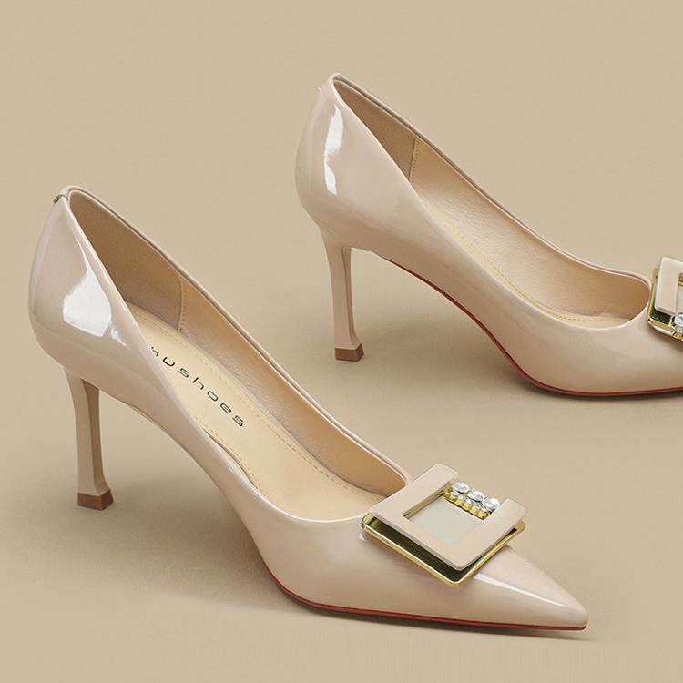 香港真皮漆皮亮面高跟鞋女2025新款春秋不累脚细跟气质高级感单鞋