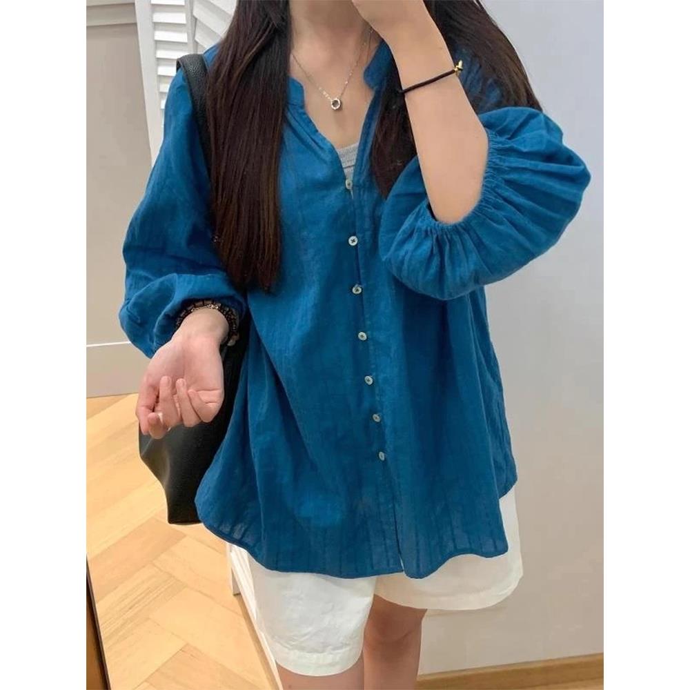 Rixo Kelly克莱因蓝宽松衬衫女春季新款遮肉显瘦慵懒百搭休闲上衣