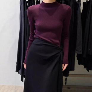 毛衣打底衫 女秋冬季 内搭上衣 Dsyle半高领葡萄紫针织衫 法国Rouje