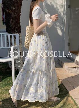 法国Rouje Rosella法式复古碎花半身裙女夏高腰显瘦a字大摆长裙