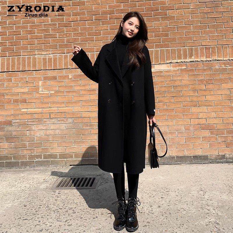 ZYRODIA冬季新款赫本风中长显瘦外套韩版黑色茧型双面羊绒大衣女,女装/女士精品,毛呢外套,淘宝优惠券,粉丝福利购,淘宝优惠卷