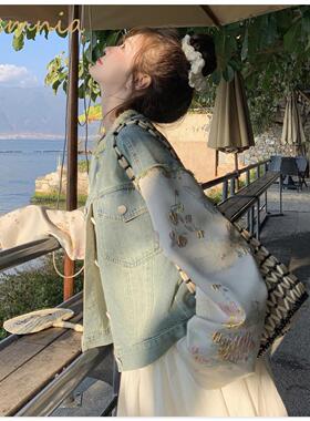 Rsemnia小个子复古国风牛仔外套女2026春秋新款新中式设计感上衣