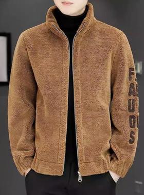 ZAR男装羊羔绒棉服男加厚连帽保暖外套冬季新款加绒刺绣休闲夹克