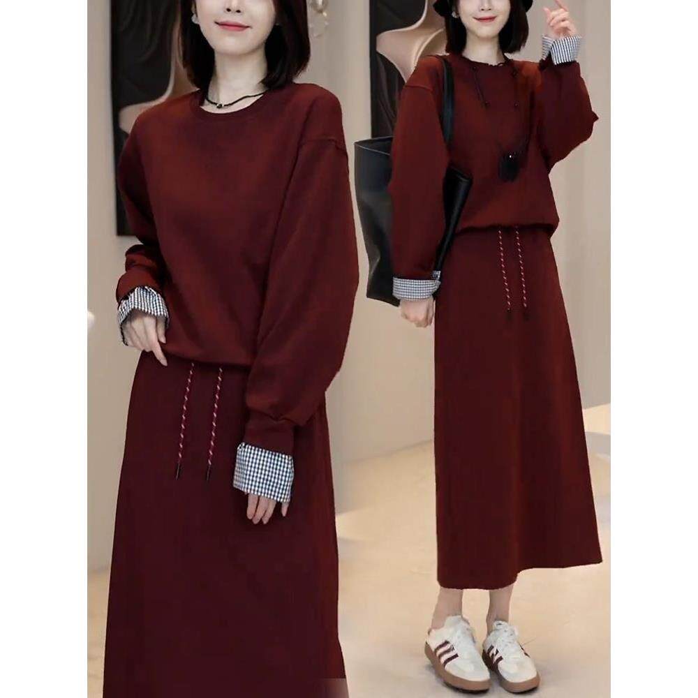 香港休闲安哥拉红运动套装裙女2025春秋洋气减龄卫衣半身裙两件套