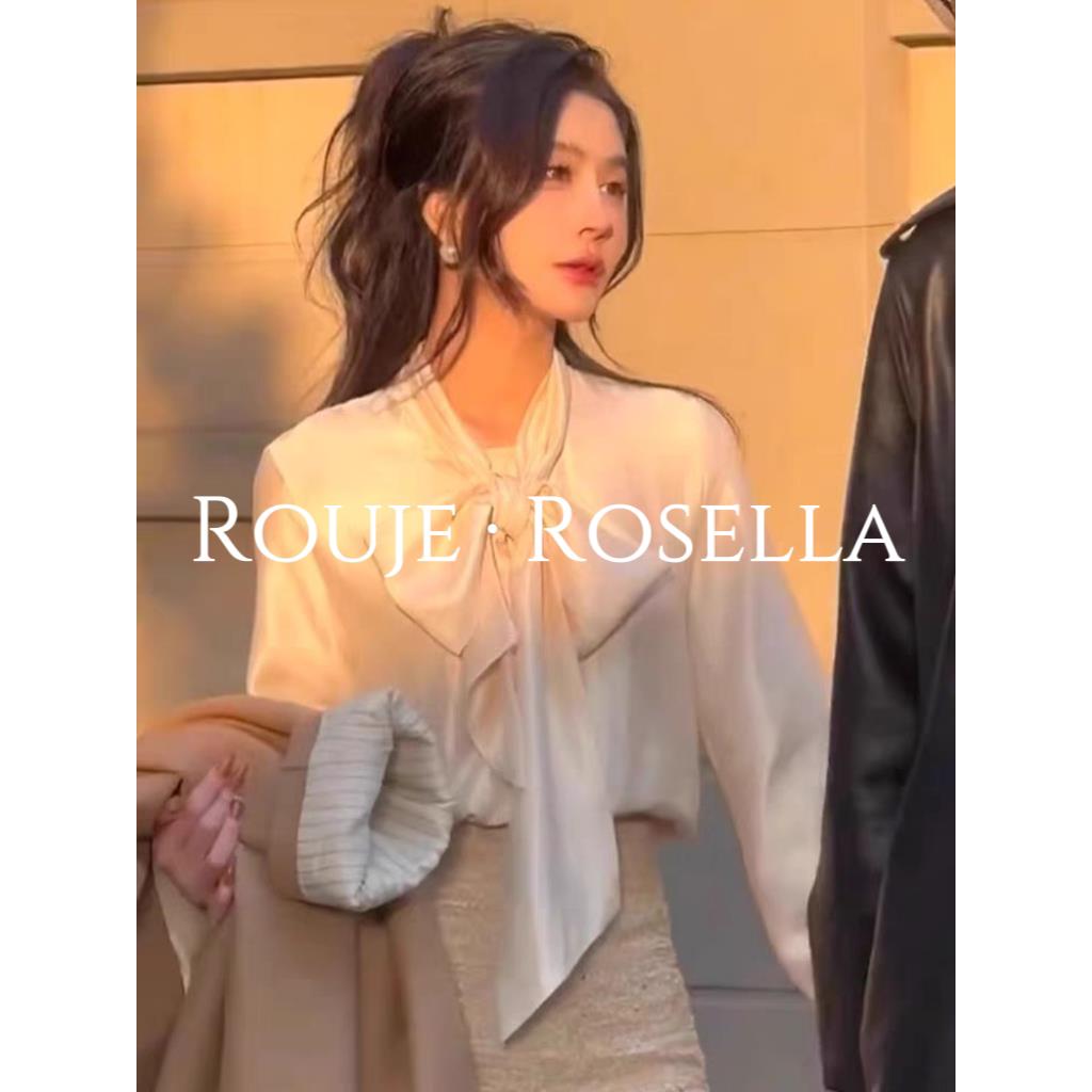 法国Rouje Rosella?法式飘带蝴蝶结衬衫女高级感通勤宽松白衬衣