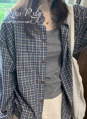RIXO RXLY格子长袖衬衫女春秋季新款慵懒风衬衣外套宽松显瘦上衣