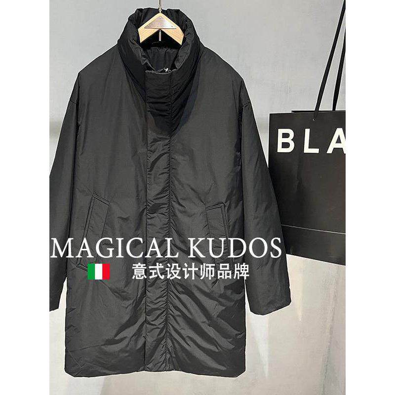 MAGICAL KUDOS冬季中长款羽绒服男立领轻型外套轻薄款白鸭绒风衣