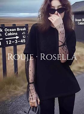 法国Rouje Rosella法式气质蕾丝拼接长袖T恤女早春新款宽松上衣