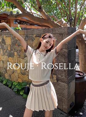 法国Rouje Rosella⭐法式小资学院风针织套装女夏短袖上衣百褶裙
