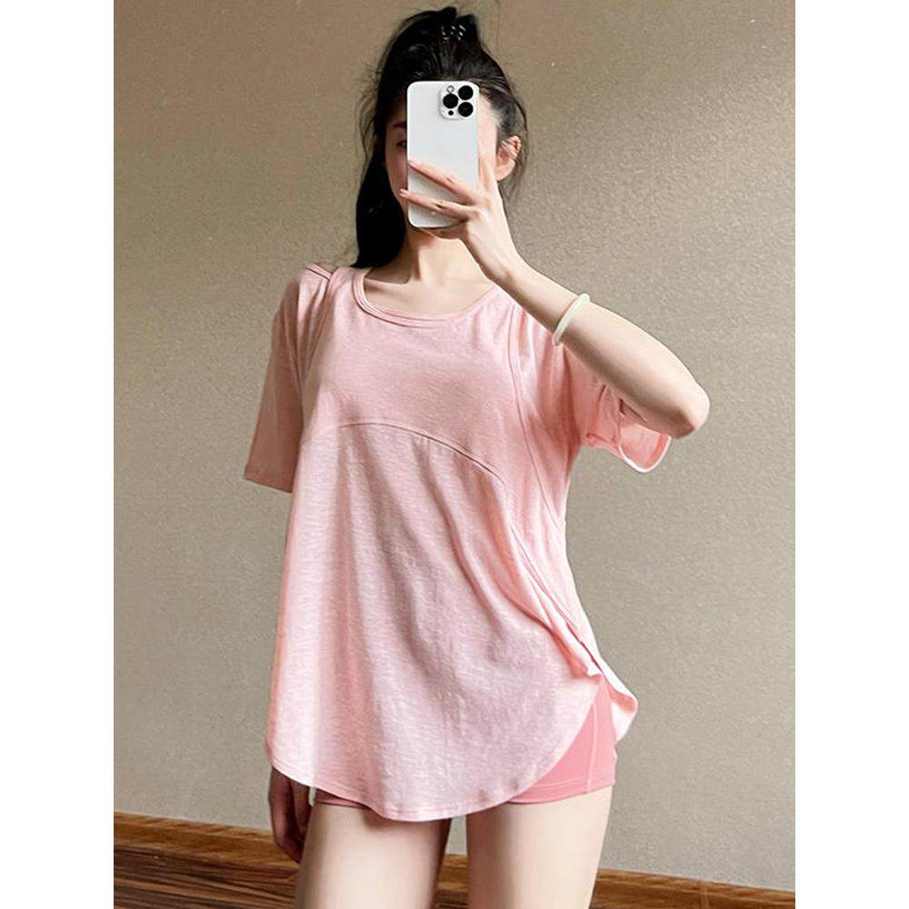 SULELIAN健身短袖t恤女宽松运动罩衫夏速干跑步瑜伽服套装上衣