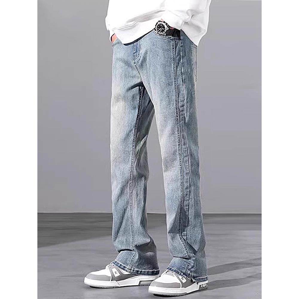 香港潮牌牛仔裤男款秋冬新款裤子美式高街痞帅男士宽松微喇直筒裤