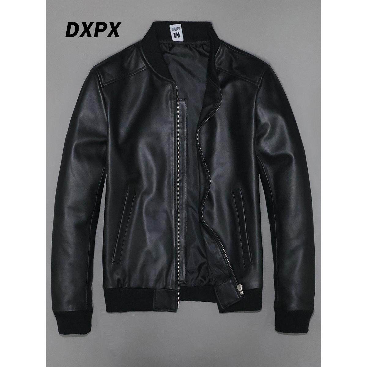 DXPX品牌专柜男士真皮棒球服头层绵羊皮衣男修身简约休闲运动夹克