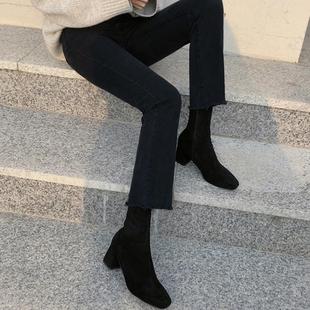 黑色九分牛仔裤女士春秋小个子显高微喇叭修身加绒高腰直筒烟管裤