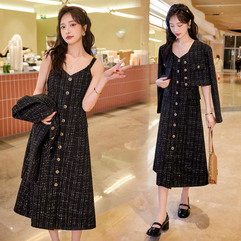 法式小香风套装女春秋新款气质名媛高级感吊带连衣裙两件套通勤