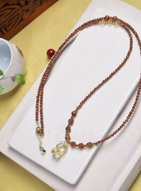 原创设计切角刻面金砂石项链