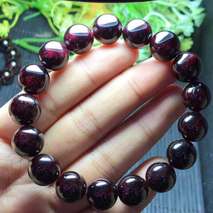 天然石榴石手链散珠半成品男士手链深黑酒红色12毫米大颗粒石榴石