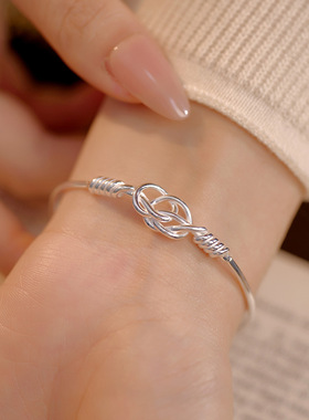 S925银时尚几何缠绕打结手镯女简约开口冷淡风复古手环礼物